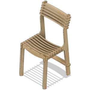 Puede incluir: Una silla de madera con respaldo y asiento de listones. La silla es de madera marrón claro y tiene un diseño simple y moderno.