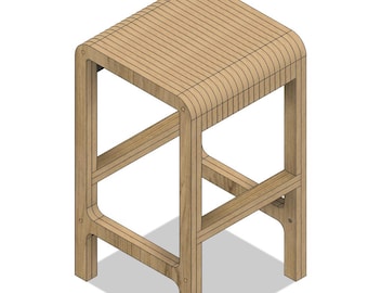 Taburete CNC, taburete de cocina en capas, muebles CNC, archivos DXF, descarga instantánea