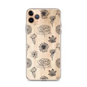 Wooden Black and White Floral Drawings iPhone Case