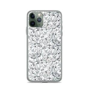 Black and White Garden Drawing Pattern iPhone Case