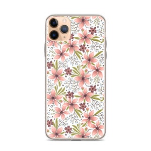Pink Floral Drawing Pattern iPhone Case