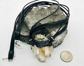 Natural Crystal Cluster necklace - Crystal and Pyrite Necklace - Healing Crystal Amulet - Barnacle Quartz