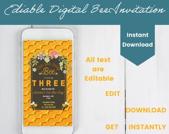 Editable Digital Bee Party Invitation