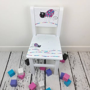 Personalized Hand-Painted Wooden Chair: Cat Design, Kids Bedroom Decor