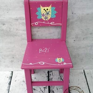 Personalized Wooden Nursery Chair, Hand Made Pink Kids Chair, Chair for Little Kids, Painted Funny Owls, New Baby Gift, Toddler, Kids Room