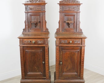 Paire de tables de chevet avec dosseret Vintage fin '800 début 900 en bois Antique Vintage Stand Meubles de chambre Italie Italiens avec tiroirs