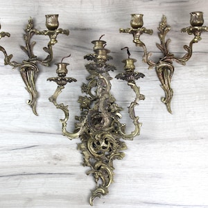 Tris Brass Appliques Vintage Antique Vintage Wall Lamps Italian Furnishing Accessory Made in Italy 2 4 Flames Baroque Style