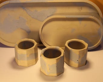 Marbled Concrete Planters | Modern Handmade Cement Pot | Indoor Planter & Tray | Gift for Plant Lovers