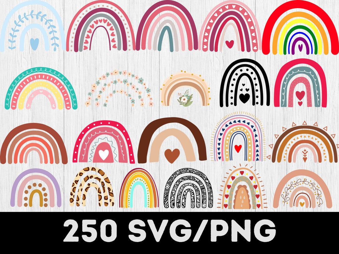 Boho Rainbow Svg Bundle Rainbow Svg Rainbow Clipart Rainbow With Heart ...