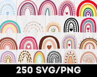 Boho rainbow svg bundle | rainbow svg | rainbow clipart | rainbow with heart svg | boho svg | pastel rainbow svg | rainbow cut file png