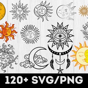 Sun and Moon SVG, Moon Svg Bundle, Moon Svg, Sun Svg, Moon PNG, Sun Png, Celestial Svg, Moon Phase Svg, Celestial Moon SVG, Sun And Moon