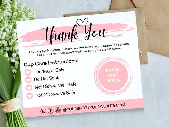 Cup Care Instructions Card Template Editable Tumbler Washing | Etsy