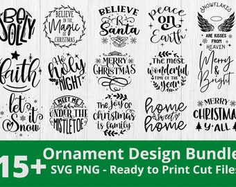 Christmas ornament svg bundle hand lettered , Christmas svg , believe svg , christmas cut file , christmas scene svg , round ornament svg