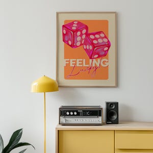 Retro Neon Dice Art Print: Feeling Lucky Bar Decor (Digital Download)