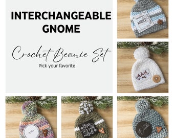 Winter Gnome Crochet Beanie Hat Set - Interchangeable, Winter Gnome, Tiered Tray Decor, Winter Decor, Beanie Hat Gnome, Knit Gnome