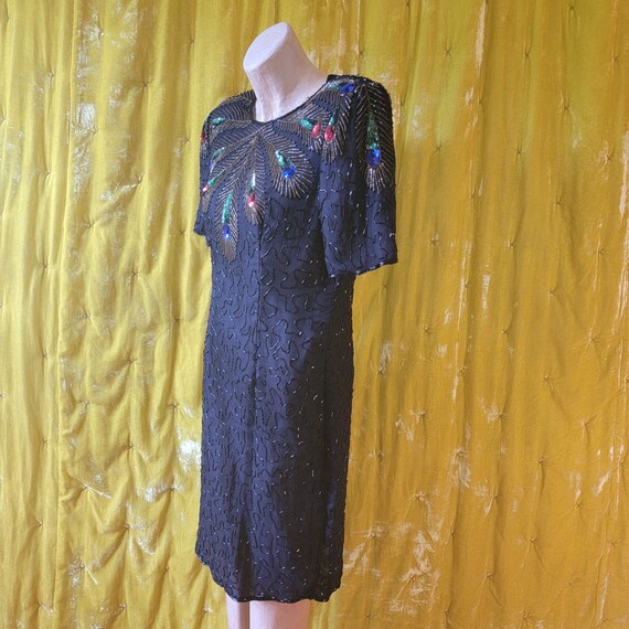 Vintage "JMD New York" Peacock Dress // 80's Sequ… - image 8