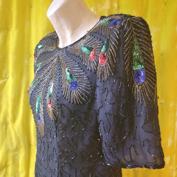 Vintage "JMD New York" Peacock Dress // 80's Sequ… - image 7