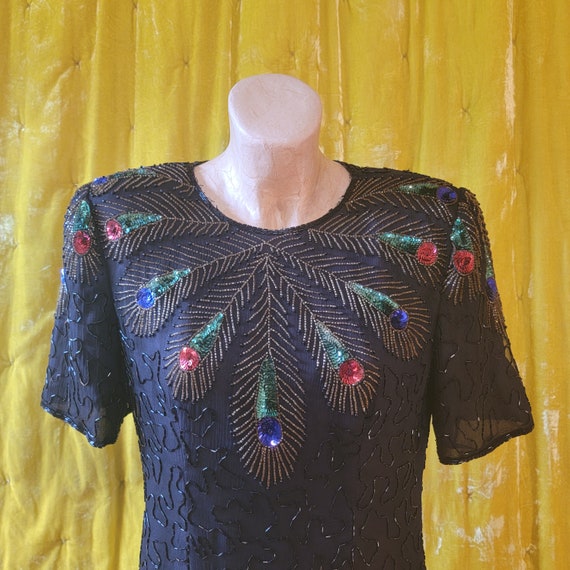 Vintage "JMD New York" Peacock Dress // 80's Sequ… - image 2