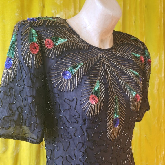 Vintage "JMD New York" Peacock Dress // 80's Sequ… - image 6