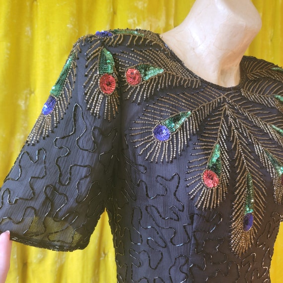 Vintage "JMD New York" Peacock Dress // 80's Sequ… - image 5