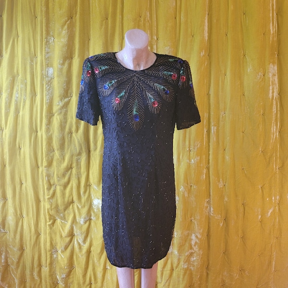 Vintage "JMD New York" Peacock Dress // 80's Sequ… - image 1