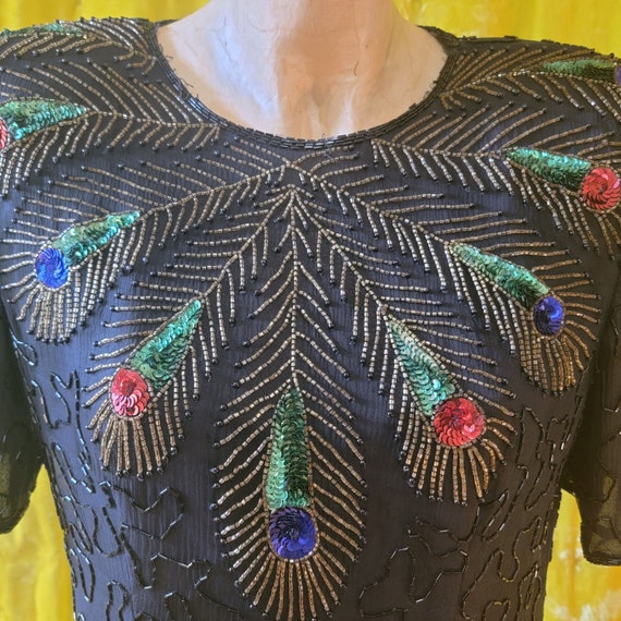 Vintage "JMD New York" Peacock Dress // 80's Sequ… - image 4