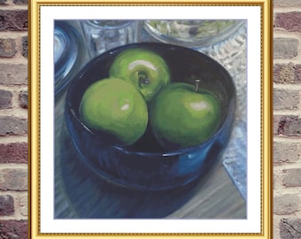 Green Apples Blue Bowl | Anchor Cross Stitch Pattern | Three Counted PDF Charts in Instant Download and Stitch Today!