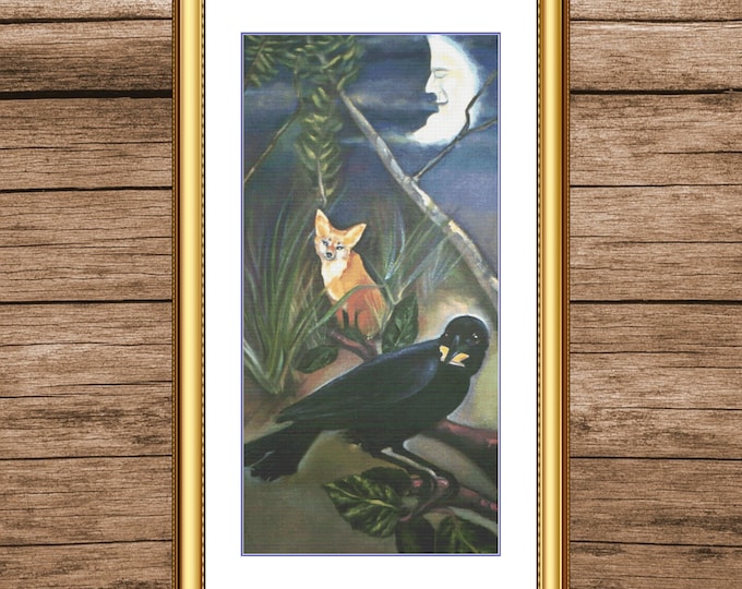 Fox and Crow | DMC Cross Stitch Pattern | Three Counted PDF Charts in Instant Download | Happy Sitiching and Thanks for Visiting!
