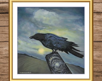 Raven and Stars | DMC Cross Stitch Pattern | Three Counted PDF Charts in Instant Download | Happy Stitching and Thanks for Visiting!
