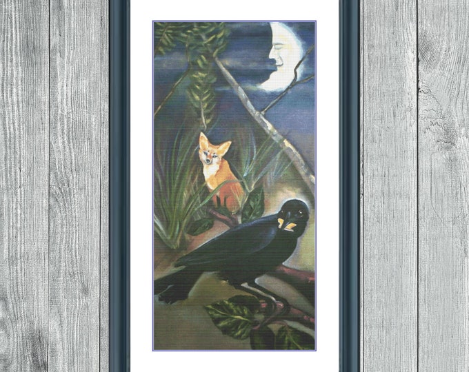 Fox and Crow | Anchor Cross Stitch Pattern | Three Counted PDF Charts in Instant Download | Happy Stitching and Thanks for Visiting!