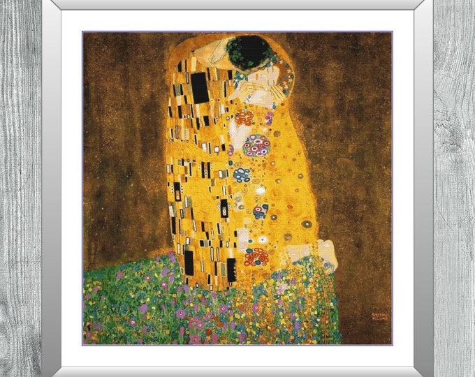 The Kiss - Gustav Klimt | Anchor Cross Stitch Pattern | Three Counted PDF Charts in Instant Download and Stitch Today!