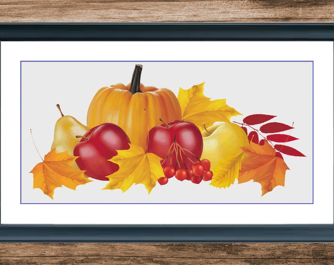 Pumpkin and Leaves | Anchor Cross Stitch Pattern | Three Counted PDF Charts in Instant Download | Happy Stitching and Thanks for Visiting!