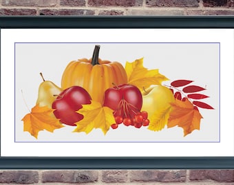 Pumpkin and Leaves | DMC Cross Stitch Pattern | Three Counted PDF Charts in Instant Download | Happy Stitching and Thanks for Visiting!