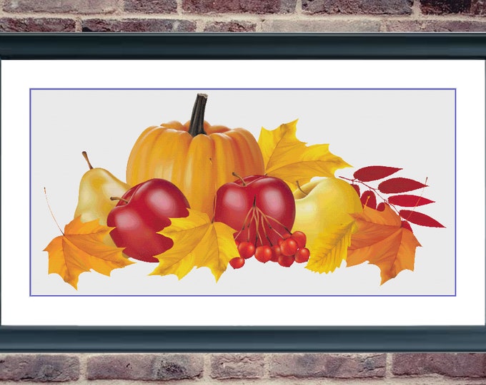 Pumpkin and Leaves | DMC Cross Stitch Pattern | Three Counted PDF Charts in Instant Download | Happy Stitching and Thanks for Visiting!