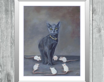 Queen Cat and Her Mice Subjects | Anchor Cross Stitch Pattern | Three Counted PDF Charts in Instant Download