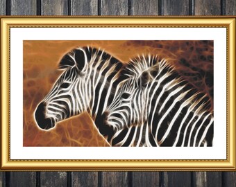 Fractal Zebra | DMC Cross Stitch Pattern | Three Counted PDF Charts in Instant Download | Happy Stitching and Thanks for Visiting!