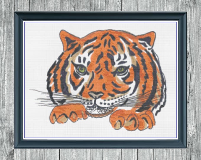 Tiger | DMC Cross Stitch Pattern | Three Counted PDF Charts in Instant Download | Happy Stitching and Thanks for Visiting!