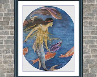 Mermaid | DMC Cross Stitch Pattern | Three Counted PDF Charts in Instant Download | Happy Stitching and Thanks for Visiting!