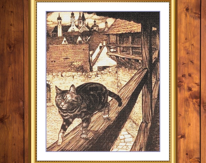 The Cat - Arthur Rackham | Anchor Cross Stitch Pattern | Three Counted PDF Charts in Instant Download and Stitch Today!