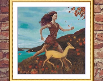 Artemis and Her Animal Cracker Deer | DMC Cross Stitch Pattern | Three Counted PDF Charts in Instant Download | Happy Stitching!
