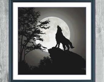 Wolf Howling | DMC Cross Stitch Pattern | Three Counted PDF Charts in Instant Download | Happy Stitching and Thanks for Visiting!