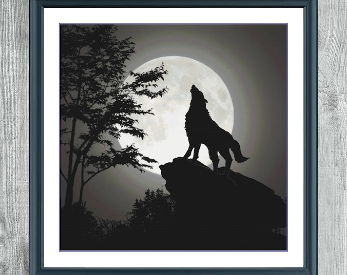 Wolf Howling | DMC Cross Stitch Pattern | Three Counted PDF Charts in Instant Download | Happy Stitching and Thanks for Visiting!