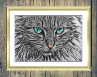 Fractal Cat | Anchor Cross Stitch Pattern | Three Counted PDF Charts in Instant Download | Happy Stitching and Thanks for Visiting!