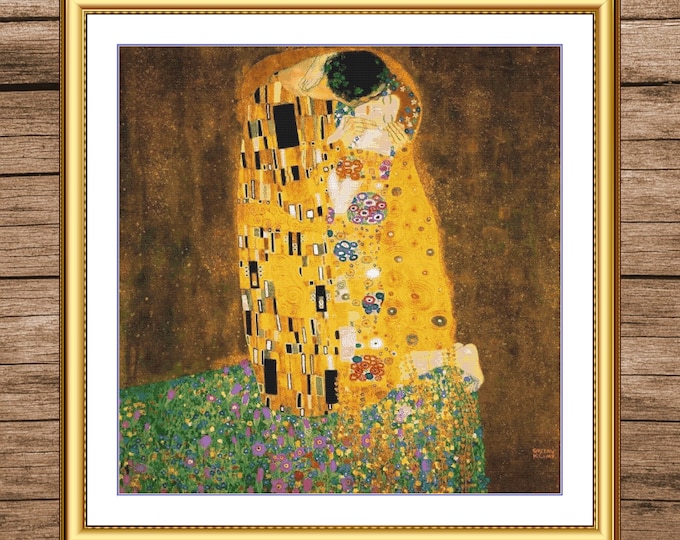 The Kiss - Gustav Klimt | DMC Cross Stitch Pattern | Three Counted PDF Charts in Instant Download | Happy Stitching and Thanks for Visiting