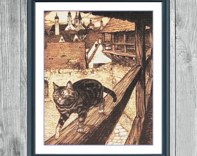 The Cat - Arthur Rackham | DMC Cross Stitch Pattern | Three Counted PDF Charts in Instant Download | Thanks for Visiting!