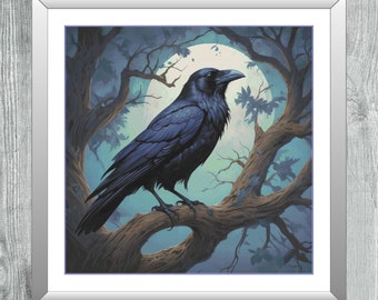 Moonlit Raven | DMC Cross Stitch Pattern | Three Counted PDF Charts in Instant Download