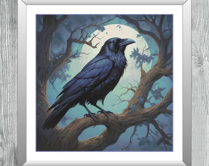 Moonlit Raven | DMC Cross Stitch Pattern | Three Counted PDF Charts in Instant Download | Thanks for Visiting!