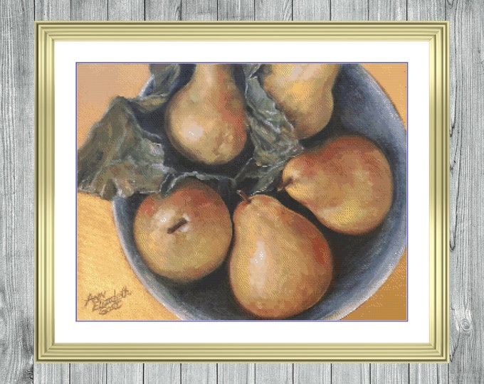 Golden Pears | Anchor Cross Stitch Pattern | Three Counted PDF Charts in Instant Download and Stitch Today!