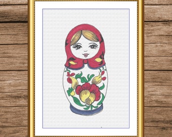 Russian Doll | DMC Cross Stitch Pattern | Three Counted PDF Charts in Instant Download | Happy Stitching and Thanks for Visiting!