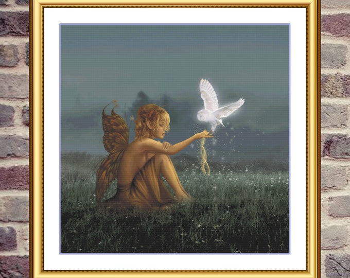 Fairy and White Owl | DMC Cross Stitch Pattern | Three Counted PDF Charts in Instant Download | Happy Stitching and Thanks for Visiting!